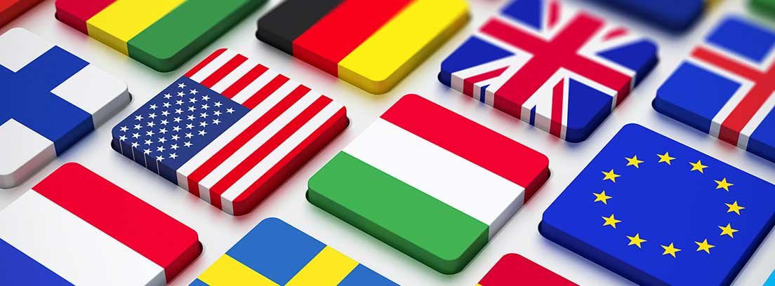 Botones cuadrados con las banderas de varios países